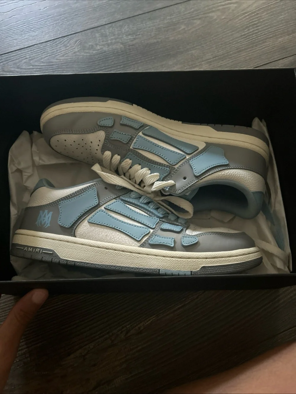 AMIRI Men’s Low-Top Sneakers in Light Blue and White Ocean Sky Color way
